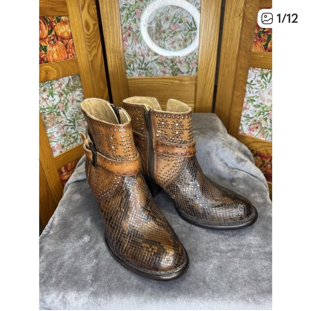 J. B. Dillon Reserve Womens Cowboy Ankle Boots Snake Skin Python Brown Sz 8B